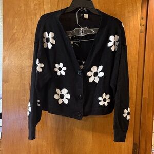 Black Floral Cardigan Sweater